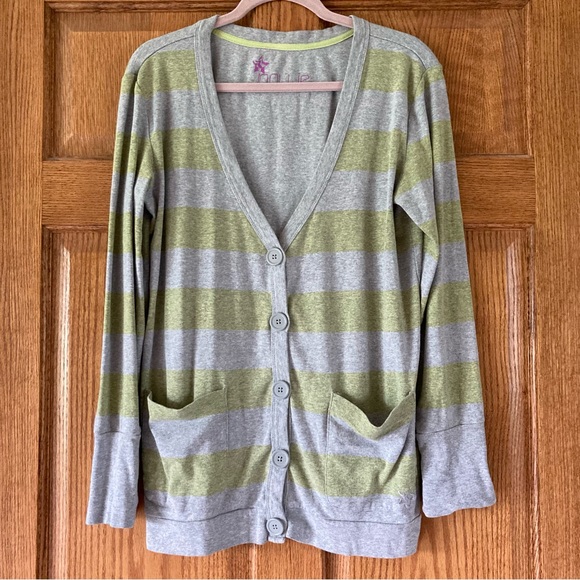 5/$15 Nollie Casual Gray & Yellow Striped Button-up Cardigan Sweatshirt XL - Picture 1 of 7